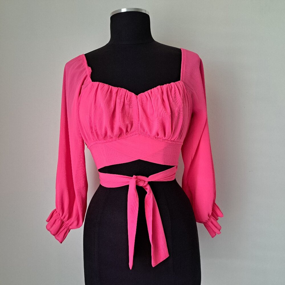 Unbranded Juniors Cropped Top Long Sleeve Pink Color Only Measurements
